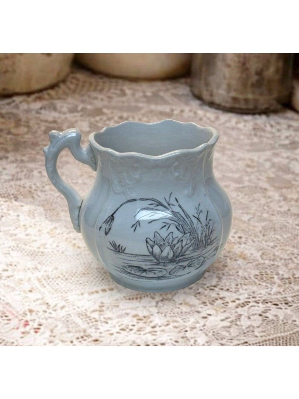 Antique Royal Ironstone China Mug – England – Transferware Cottage Creamer or Sh - Picture 3 of 9